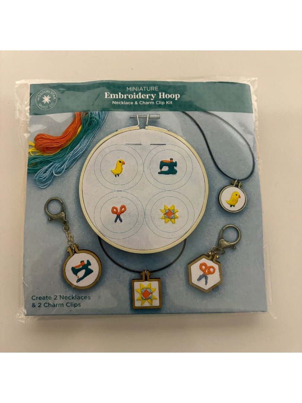 Missouri Star Quilt Co Miniature Embroidery Hoop Necklace & Charm Clip Kit NEW